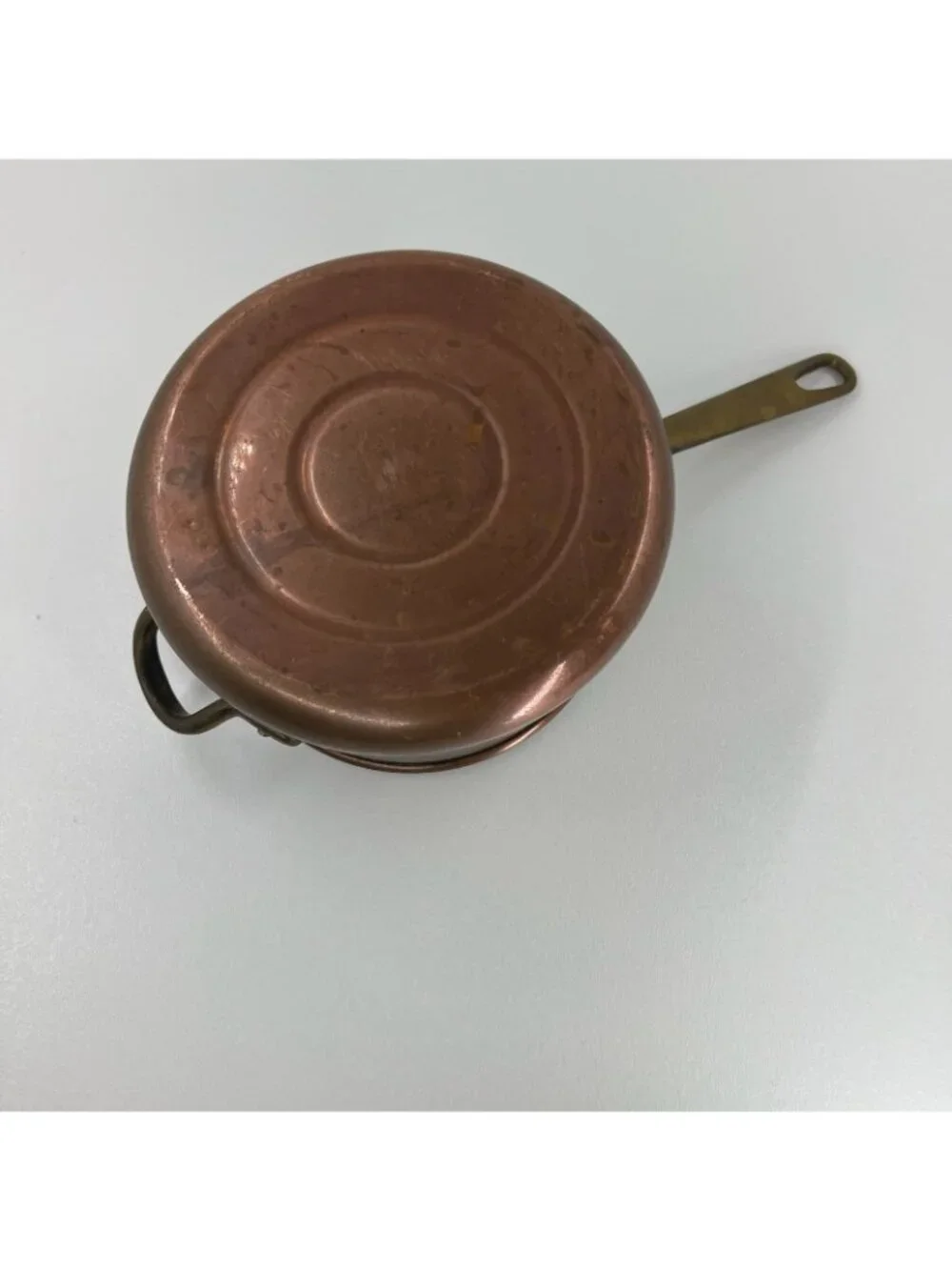 Vintage Solid Copper Saucepan Tin Lined Brass Long & Helper Handle Pot